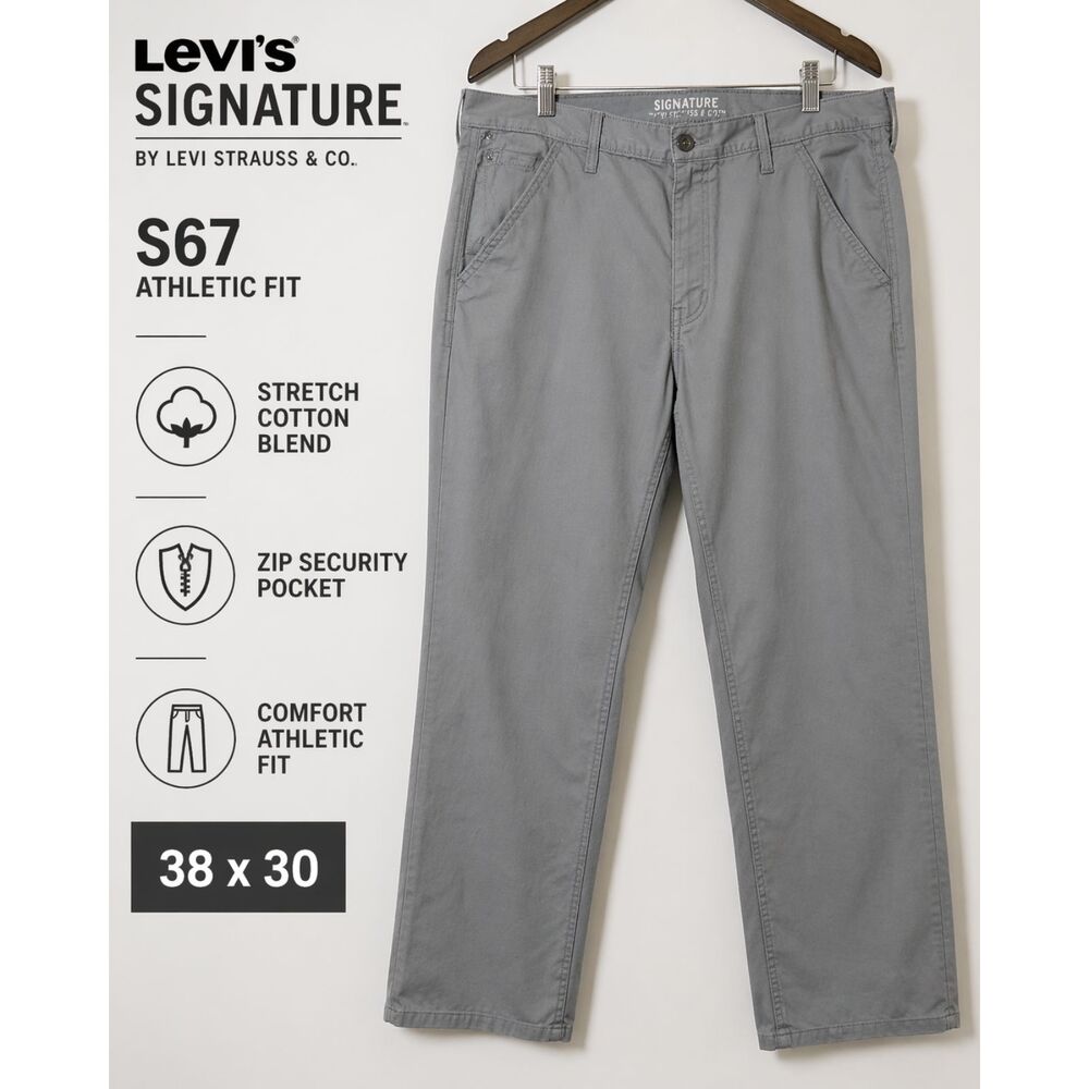 Levi Strauss S67 Athletic Chino Pants Gray 38x30 Stretch Golf Travel